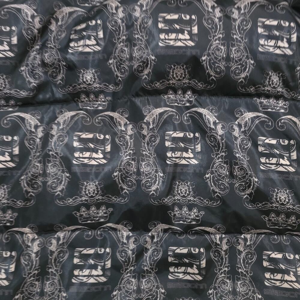 Sean John Puffer Jacket 2XL Black Full Zip Crown Crest Monogram Print Coat - Picture 15 of 15